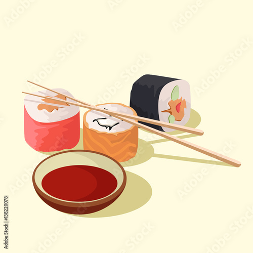 Three vector roll with chopsticks for their use