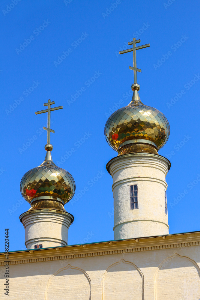 Russian orthodox church on the blue sky background