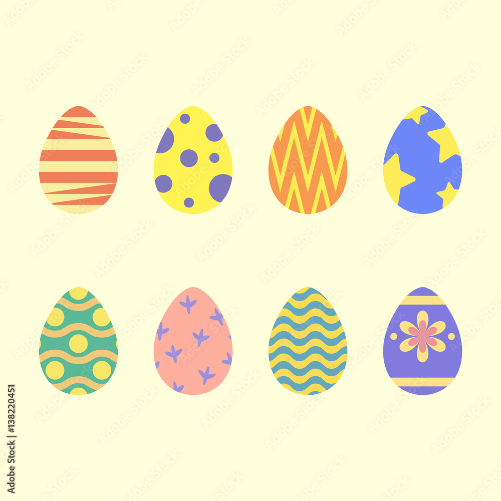 set of easter eggs, happy easter flat style, vector illustration
