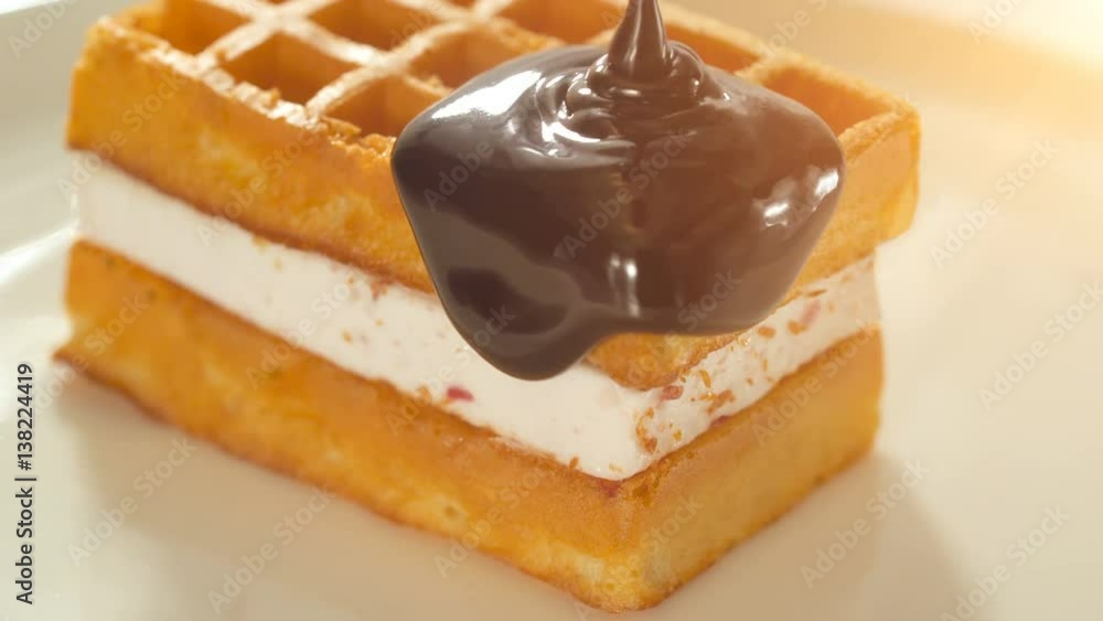 Belgium waffles with melted chocolate Belgium waffles with melted chocolate