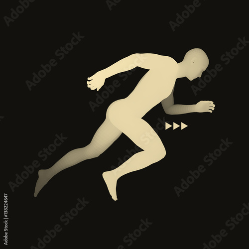 3d Running Man. Design for Sport. Vector Illustration. Human Body.