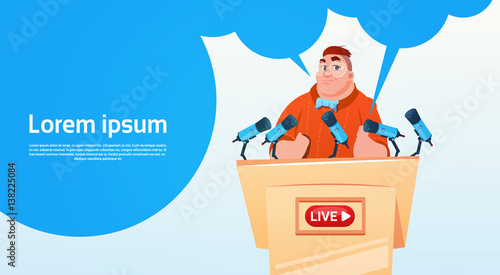 Man Video Blogger Online Stream Blogging Subscribe Concept Flat Vector Illustration