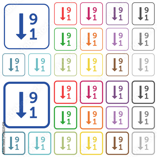 Descending numbered list outlined flat color icons