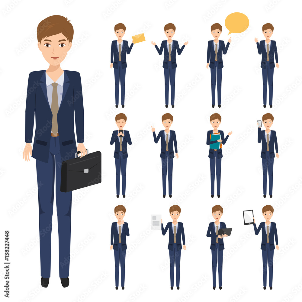 set of business man character in job. occupation people with work. vector illustration. set of business man character in job. occupation people with work. vector illustration.