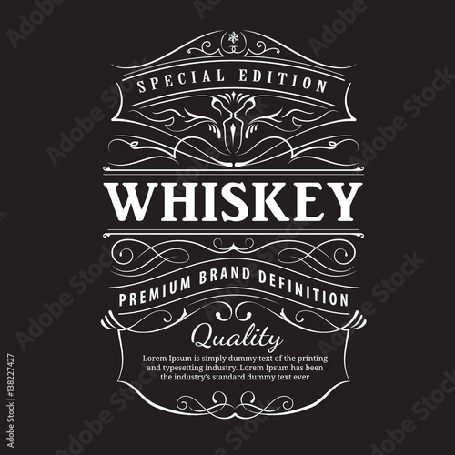 Whiskey label vintage hand drawn ornament typography blackboard border vector