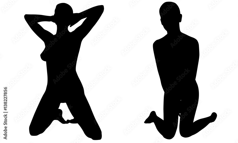 Silhouettes of women on knees isolated on white Silhouettes of women on knees isolated on white