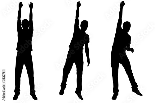 Set of men hanging silhouettes isolated on white
