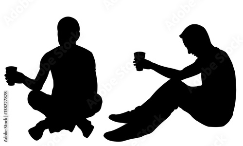 Silhouettes of men begging isolated on white