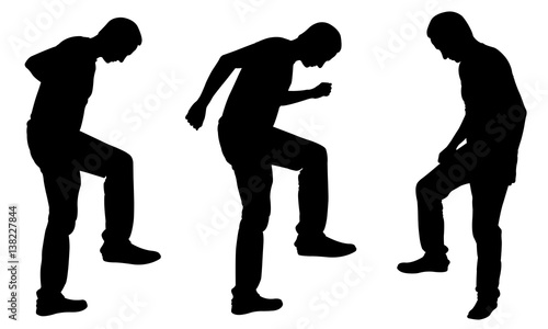 People stepping on things with legs isolated on white