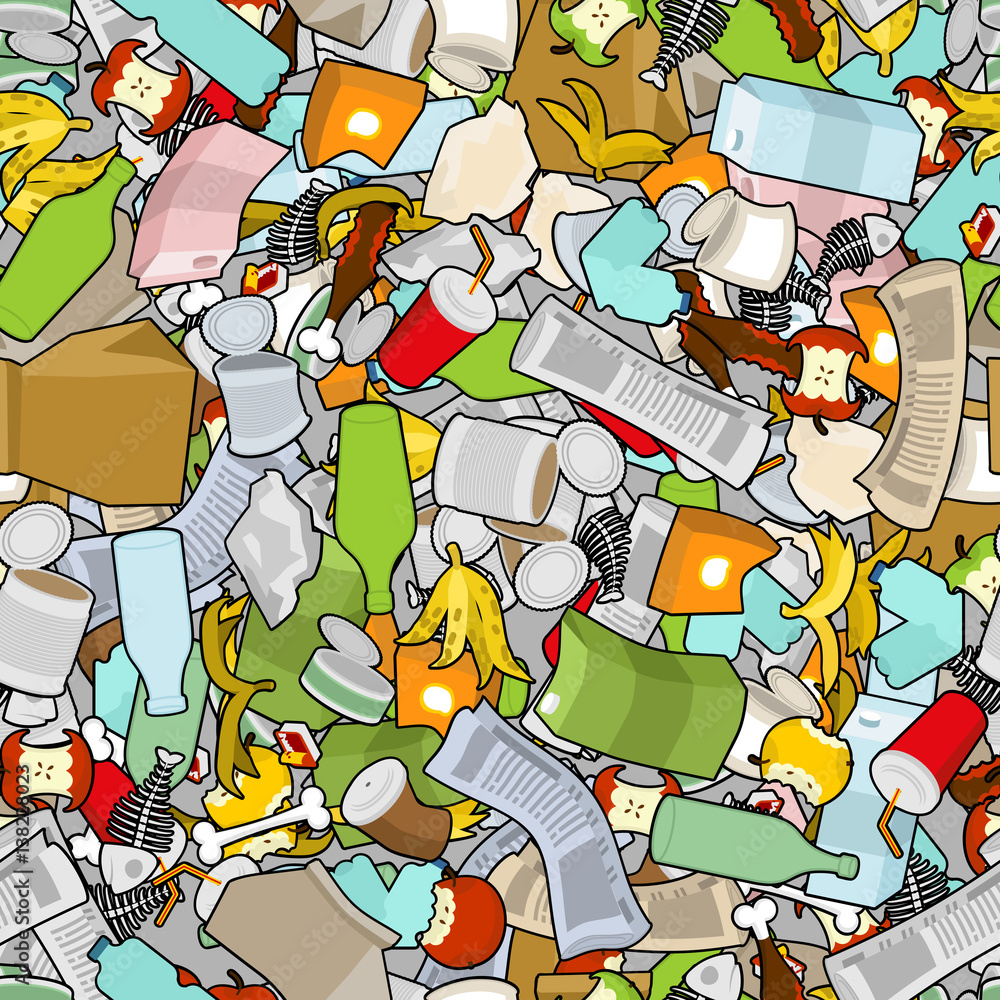 Vetor do Stock: Garbage texture. Rubbish seamless pattern. trash