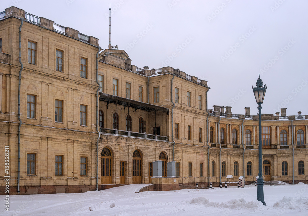 Gatchina Palace. Entrance to the right wing. Russia.