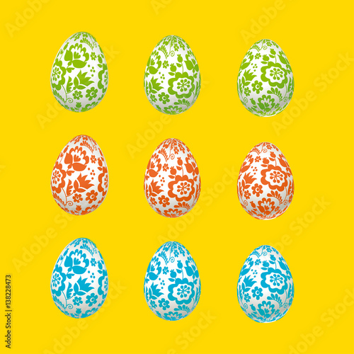 Colorful Easter egg decoration vector illustration. floral folk-style decor o...