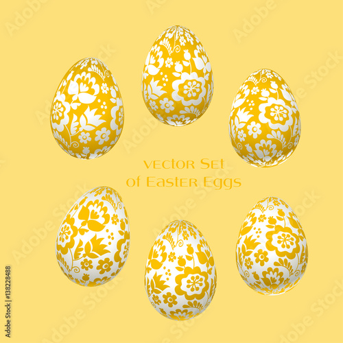 Pale yellow Easter egg decoration vector illustration. floral folk-style deco...