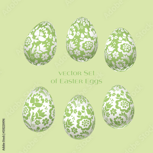 pale green Easter egg decoration vector illustration. floral folk-style decor...