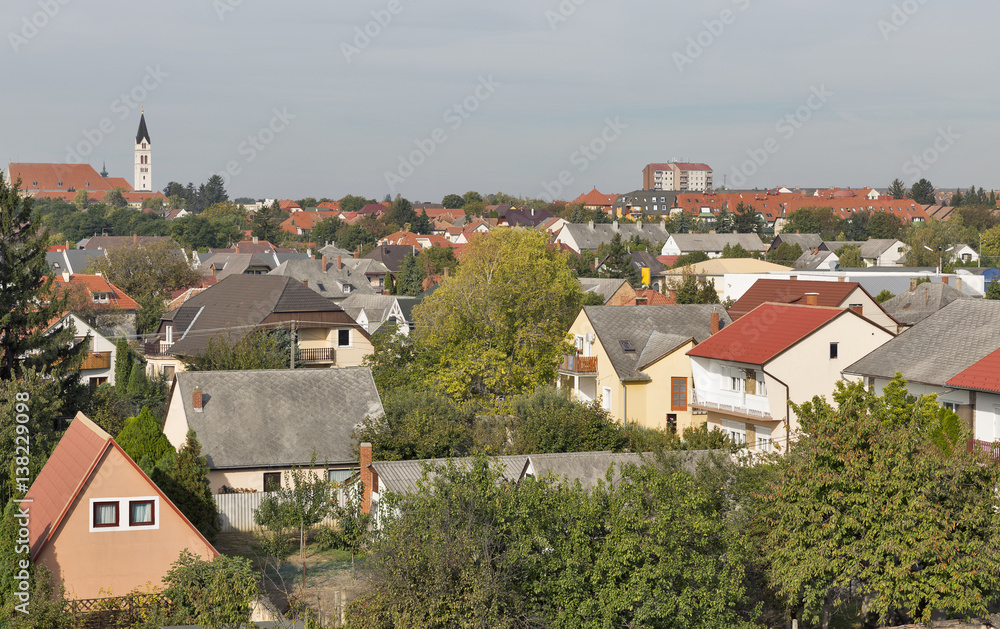 Keszthely morning cityscape in Hungary. Typical hungarian building and houses.