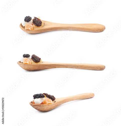 Spoon of nuts and dried fruits