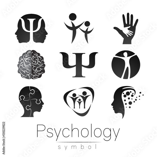 Modern Sign Set of Psychology. Creative style. Icon in vector. Grey color symbol on white background. Element for web, print, card