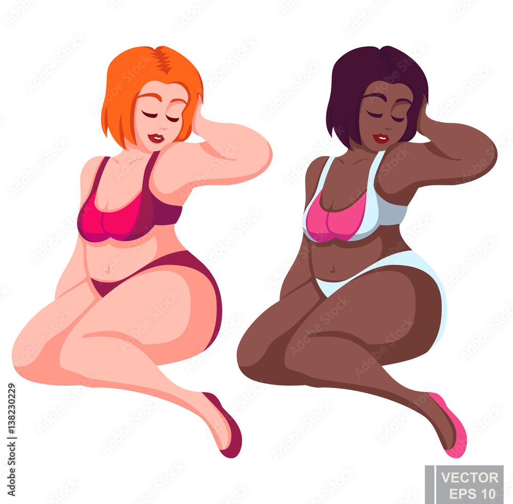 Cute white dark skin black chubby plus size plump girl in a swimsuit in sex...