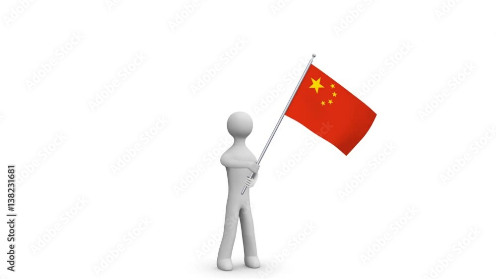 China waving flag. 3d Man holding and waving Chinese flag. Loop. Alpha. PNG alpha channel. China waving flag. 3d Man holding and waving Chinese flag. Loop. Alpha. PNG alpha channel.