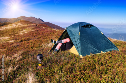 tourist resting in a tent