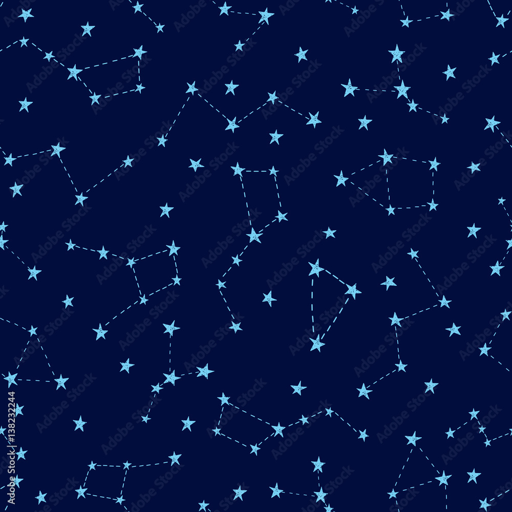 Fototapeta premium Stylized night sky seamless pattern.