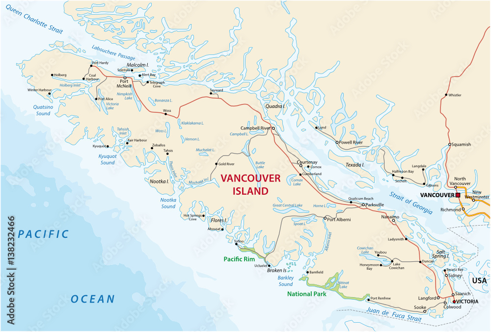 Fototapeta premium Mapa wektorowa wyspy kanady Wyspa Vancouver