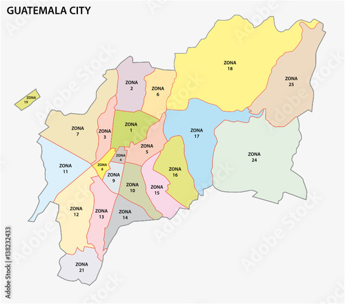 Administrative political map of the Guatemalan capital Guatemala City