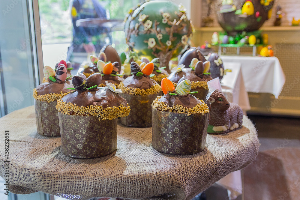 Chocolate Easter cakes are on the table Chocolate Easter cakes are on the table