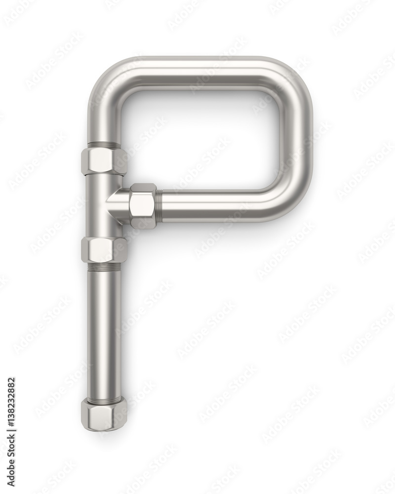 Alphabet made of Metal pipe, letter P. 3D illustration Alphabet made of Metal pipe, letter P. 3D illustration