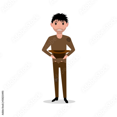 Vector cartoon man dirty indigent beggar homeless