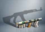 defense budget concept, money with gun shadow