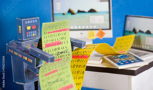 Robot Boat Near Computer Gets the Digital Code