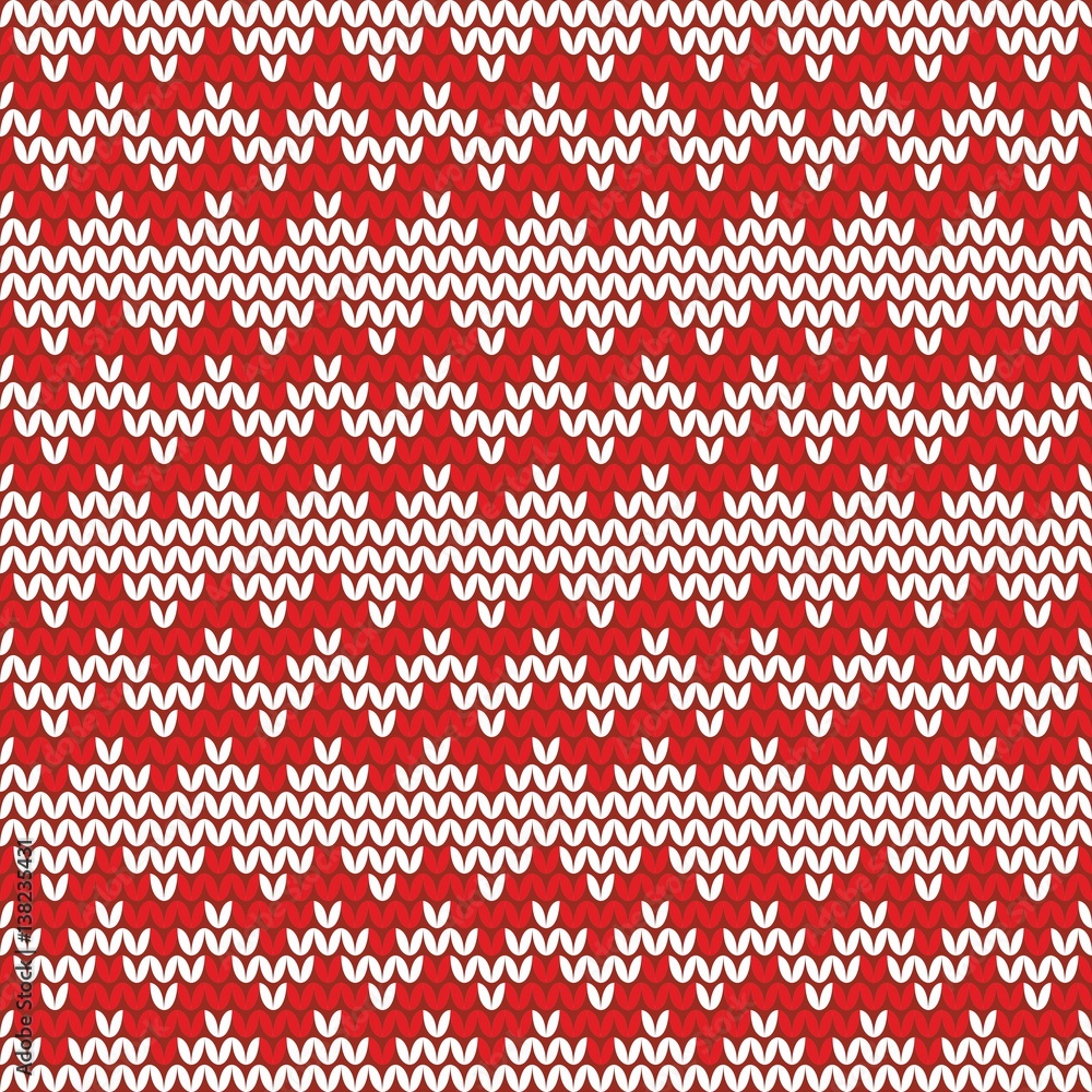 Tile red and white knitting vector pattern or winter zig zag background Tile red and white knitting vector pattern or winter zig zag background