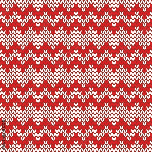 Tile red and white knitting vector pattern or winter zig zag background