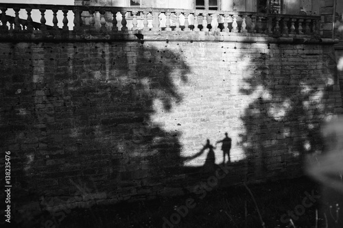 shadow on the ancient wall of the bride and groom