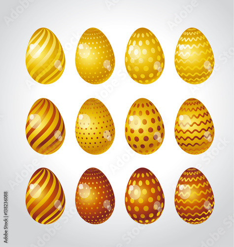 Rainbow vivid color Easter egg vector illustration set. Bright simple kid-sty...