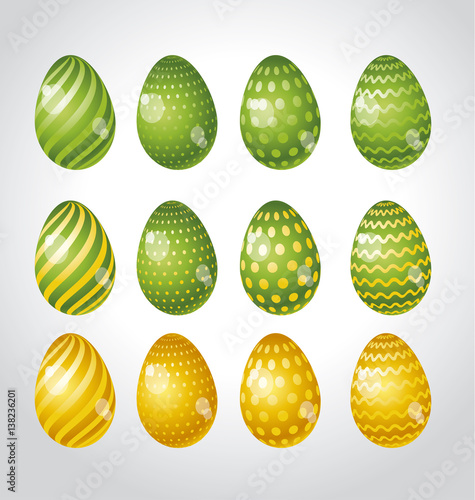 Rainbow vivid color Easter egg vector illustration set. Bright simple kid-sty...