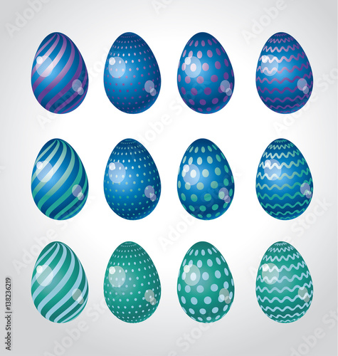 Rainbow vivid color Easter egg vector illustration set. Bright simple kid-sty...