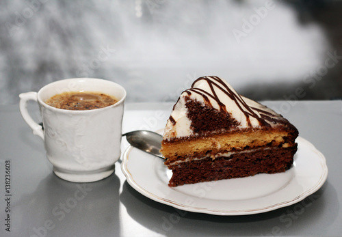 A delicious chocolate cake, a beautiful fresh dessert