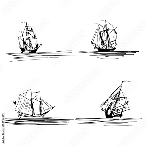 Fotografia Vector illustration of sailing ships or boats in the sea