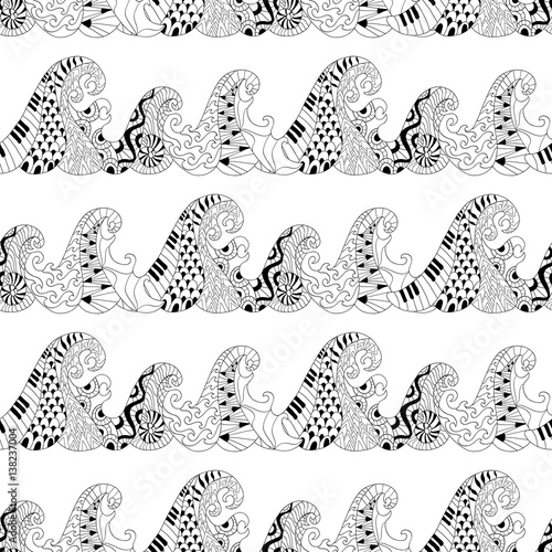 Seamless pattern with waves for adult anti stress colouring page. Pattern for coloring book.