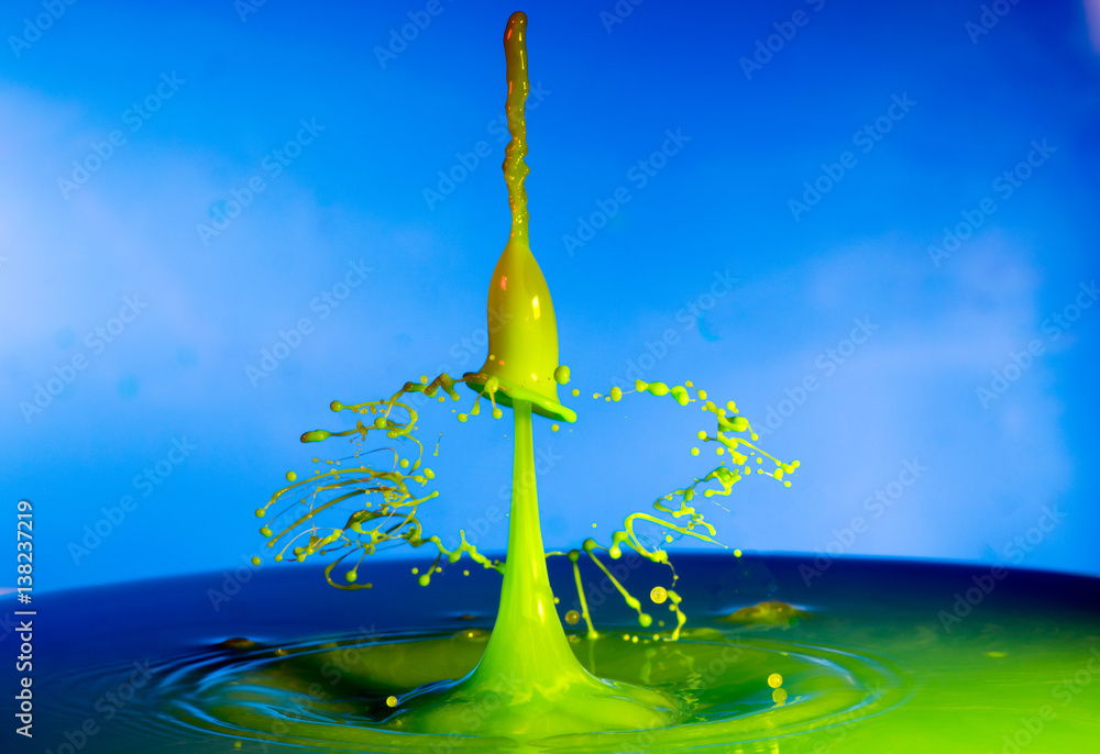 Falling drops of water. Splash effect after collision a falling drops ...