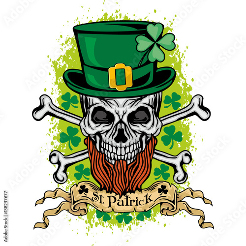 Irish coat of arms with skull and clover, grunge vintage design t shirts