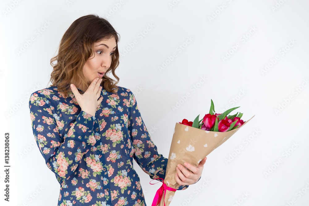 Female with tulips, attractive gift on 8 march Female with tulips, attractive gift on 8 march