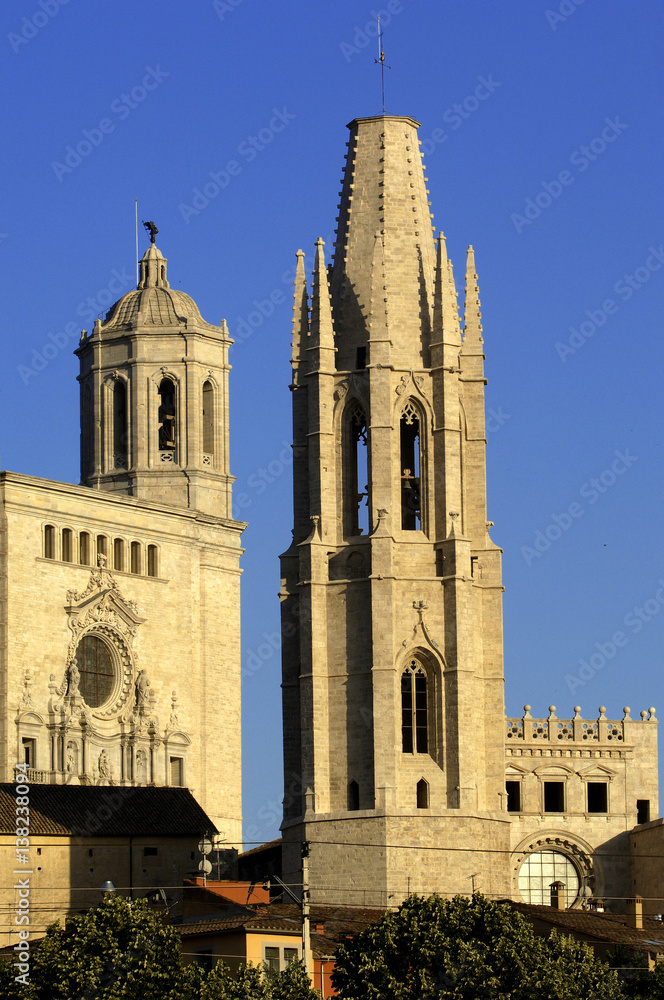 Cathedral and Sant Feliu Church, Girona, Catalonia, Spain