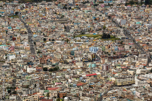 Houses, traffic, Marianito district; Quito, Ecuador