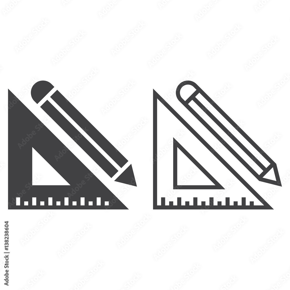 Pencil and ruler line icon, outline and solid vector sign, linear and full pictogram isolated on white, logo illustration Pencil and ruler line icon, outline and solid vector sign, linear and full pictogram isolated on white, logo illustration