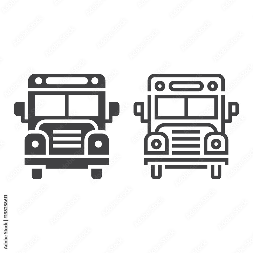 school bus line icon, outline and solid vector sign, linear and full pictogram isolated on white, logo illustration school bus line icon, outline and solid vector sign, linear and full pictogram isolated on white, logo illustration
