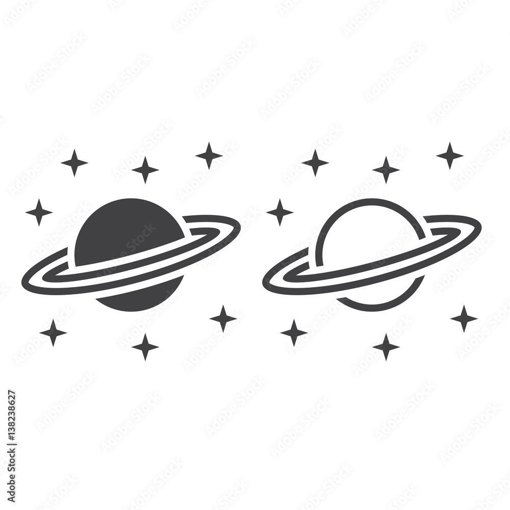 Obraz premium Astronomy line icon, saturn planet outline and solid vector sign, linear and full pictogram isolated on white, logo illustration