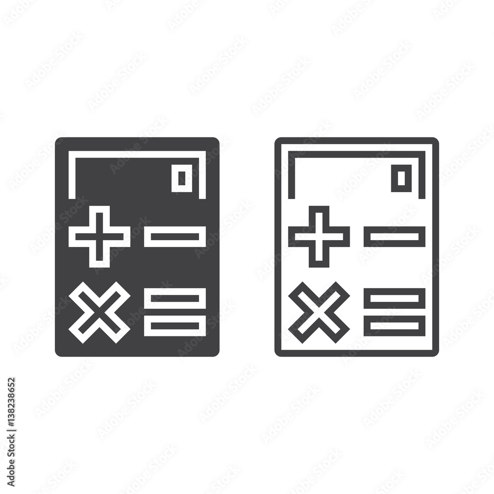 Obraz premium calculator line icon, outline and solid vector sign, linear and full pictogram isolated on white, logo illustration